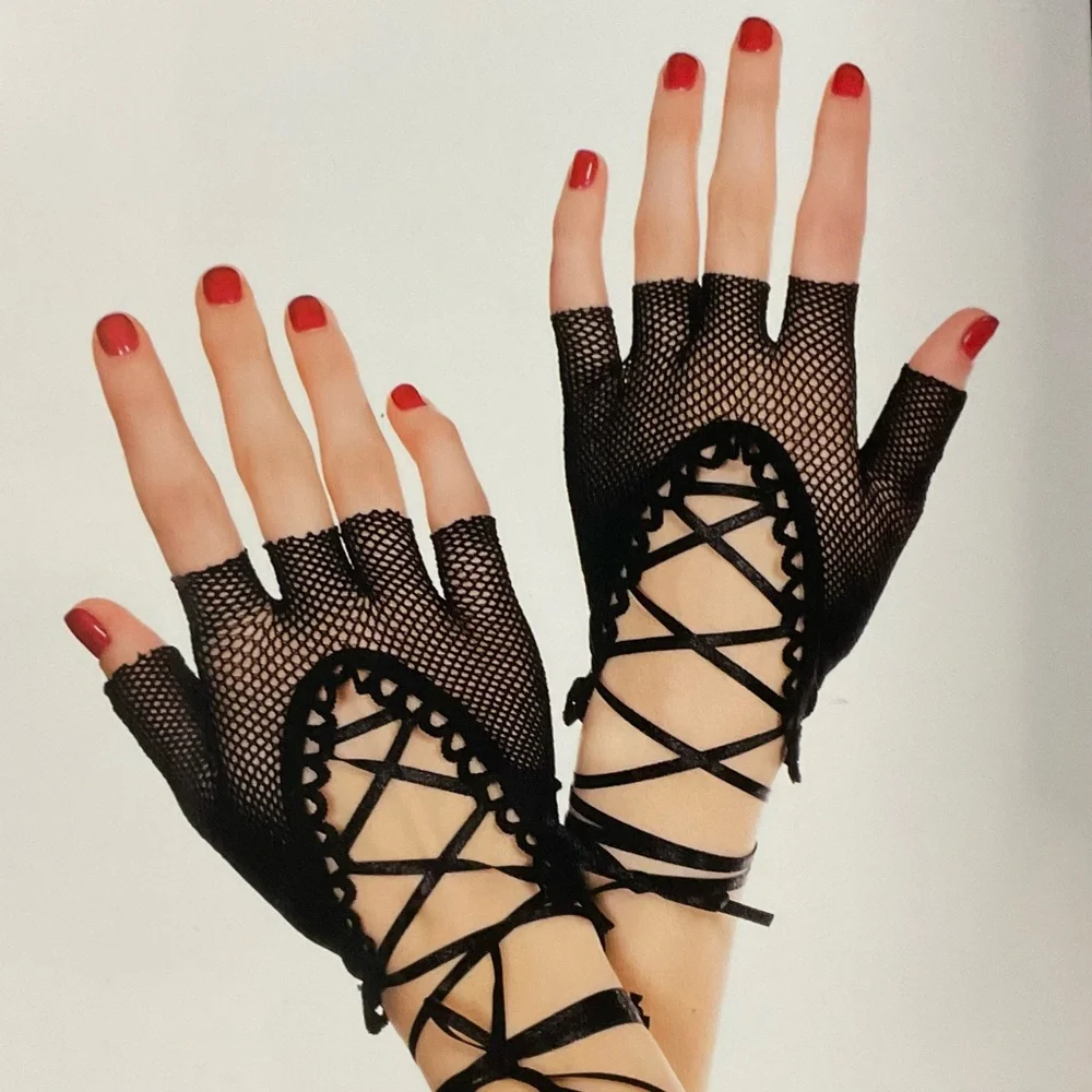 3 sets Gloves fingerless costume whimsigoth goth black theatre corset bows lace